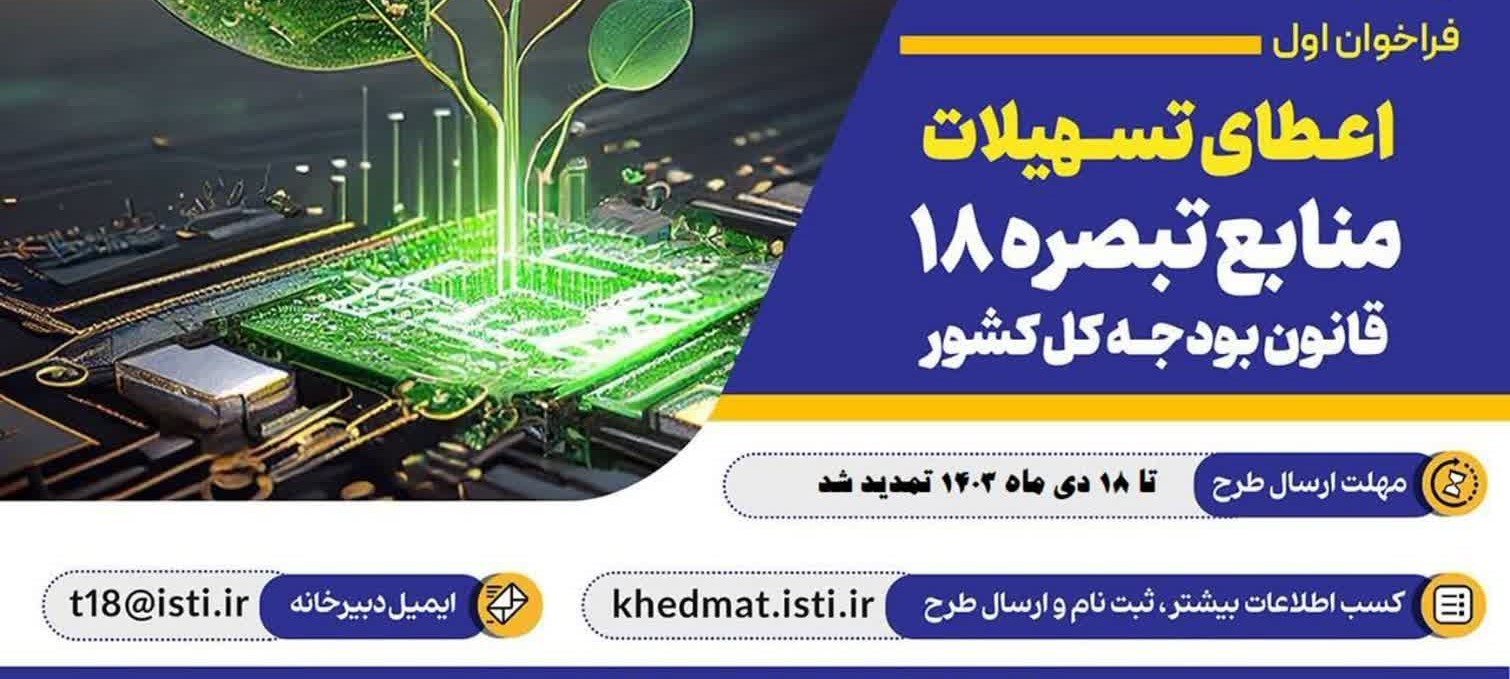 تمدید مهلت ارسال طرح برای شرکت در فراخوان اول اعطای تسهیلات منابع تبصره ۱۸